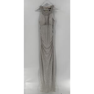 Cachet Vintage Dress Womens 12 Silver Gray Ruched Sleeveless Maxi Long Beaded